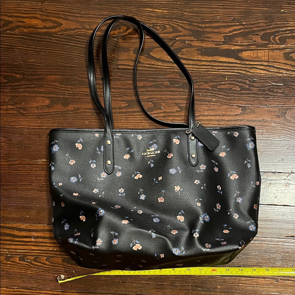 Coach Black Floral Leather Tote